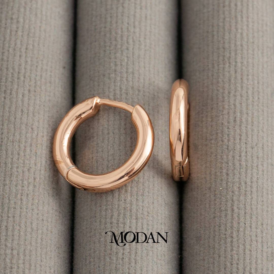 (14mm) Simple Plain Rose Gold Pink Round Hoop Earrings Anting Bulat Polos Hypoallergenic Gold Plated