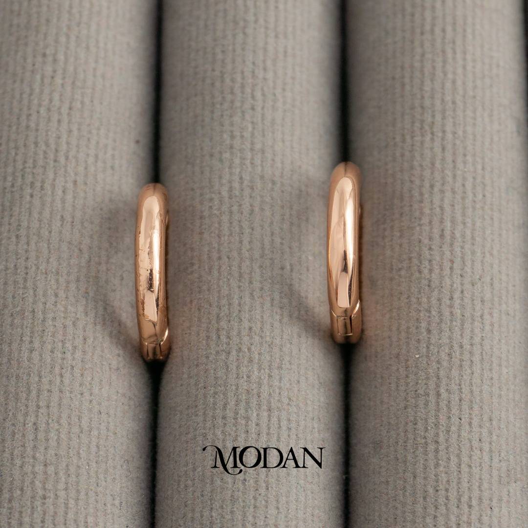 (14mm) Simple Plain Rose Gold Pink Round Hoop Earrings Anting Bulat Polos Hypoallergenic Gold Plated