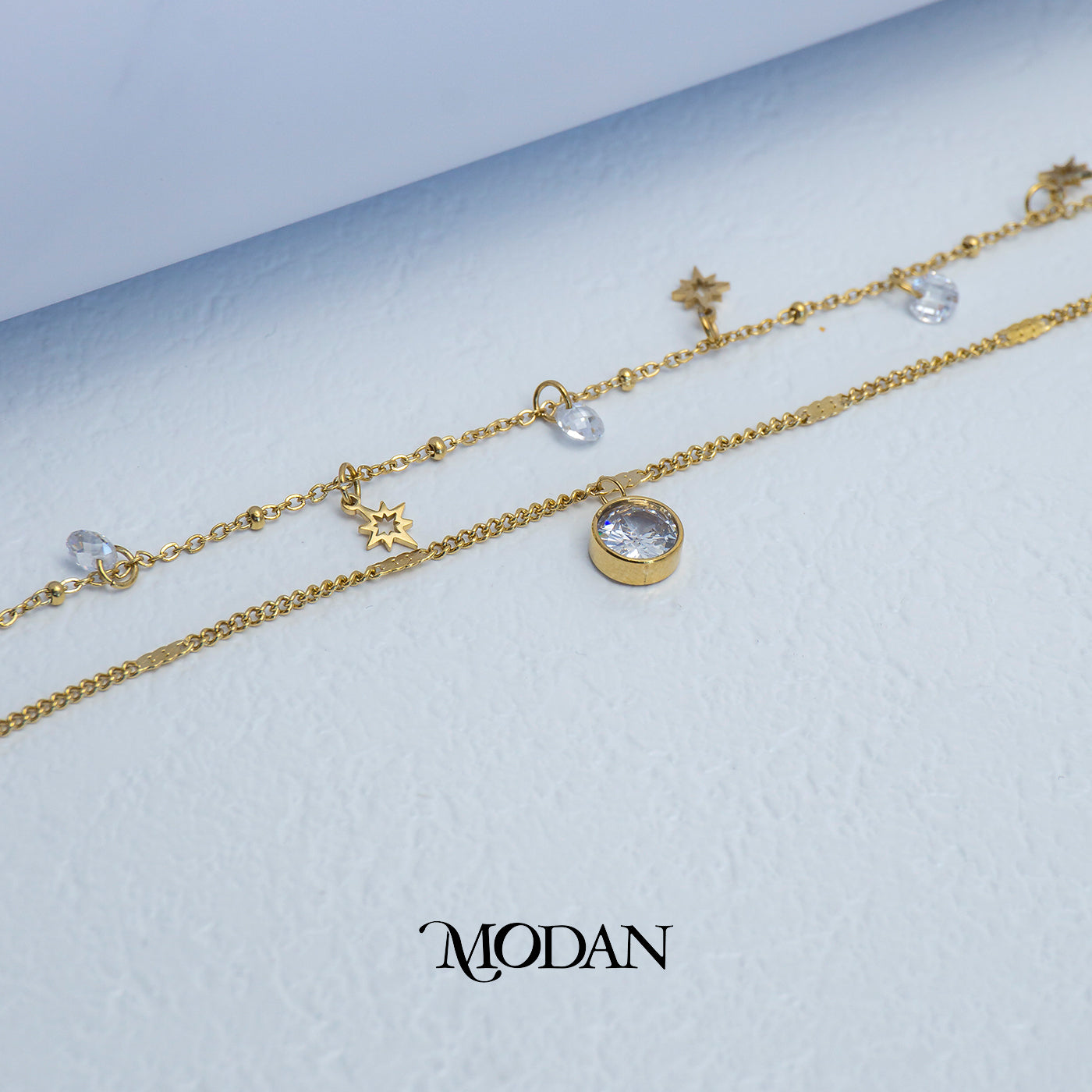 (17cm) Titanium Sparkling Golden Star Chain Double Layer Bracelet Gelang Hypoallergenic Stainless Steel