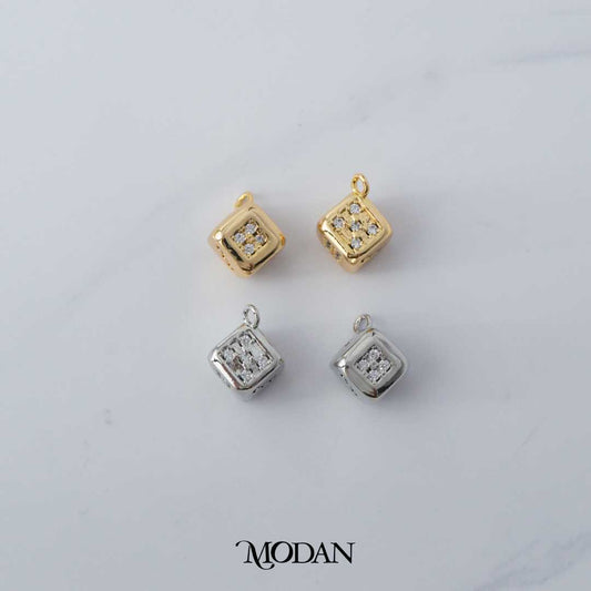 Lucky Dice Micro Paved DIY Charm Liontin Dadu Hypoallergenic Gold Filled