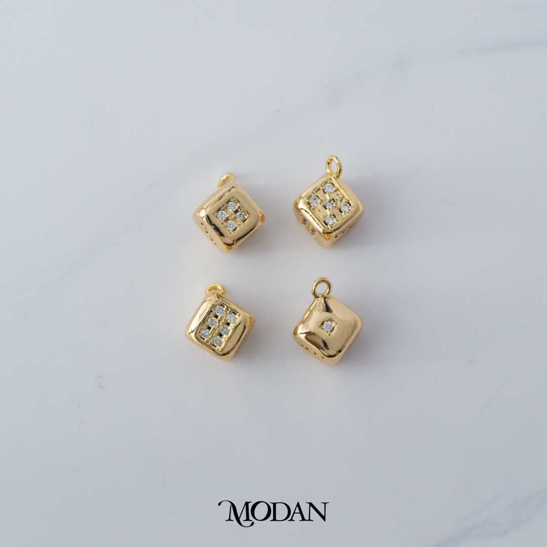 Lucky Dice Micro Paved DIY Charm Liontin Dadu Hypoallergenic Gold Filled