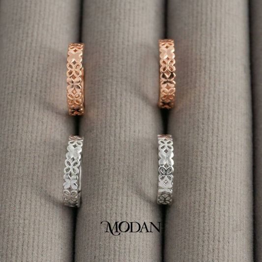 (12mm) Simple Open Filigree Clover Round Hoop Earrings Anting Bulat Berongga Hypoallergenic Gold Plated