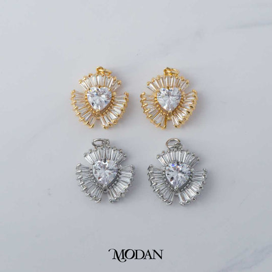 Heart Triple Baguette Lined DIY Charm Liontin Hati Pesta Hypoallergenic Gold Filled
