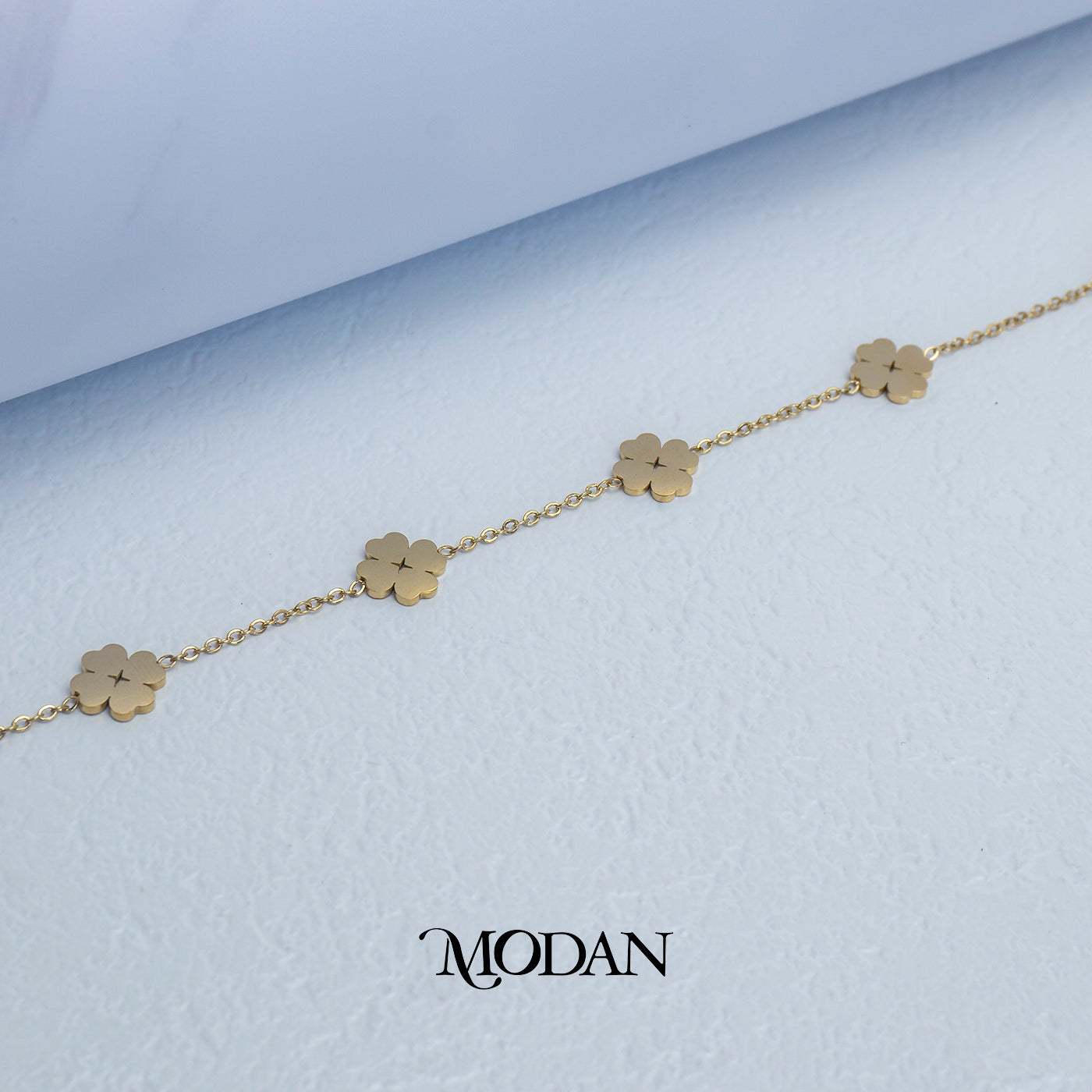 (16cm) Titanium Golden Plain Clover Chain Bracelet Gelang Rantai Hypoallergenic Stainless Steel
