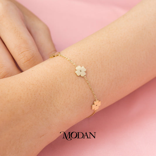 (16cm) Titanium Golden Plain Clover Chain Bracelet Gelang Rantai Hypoallergenic Stainless Steel