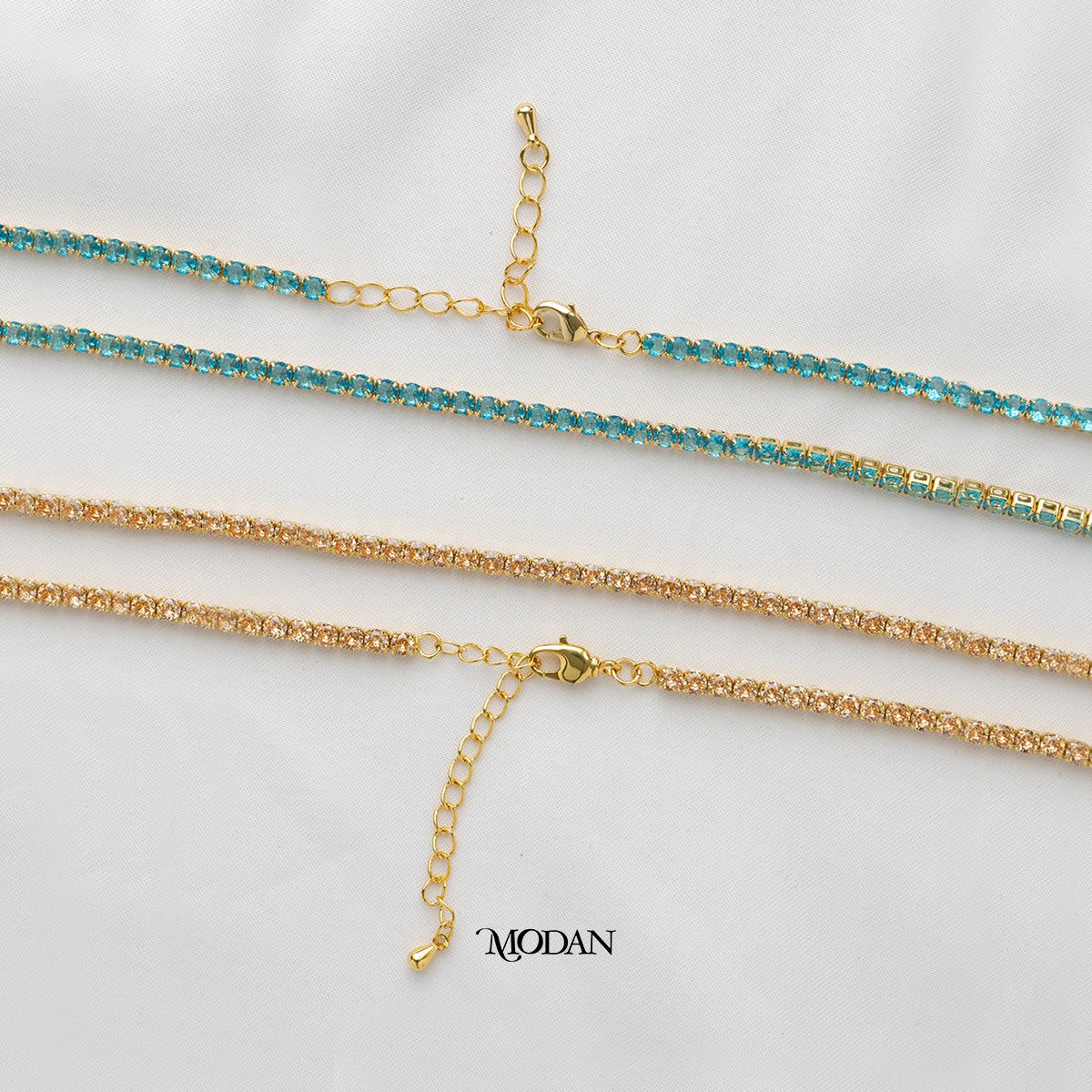 (43cm) Red Tosca Pink Peach Princess Cut Tennis Necklace Kalung Zirconia Hypoallergenic Gold Plated
