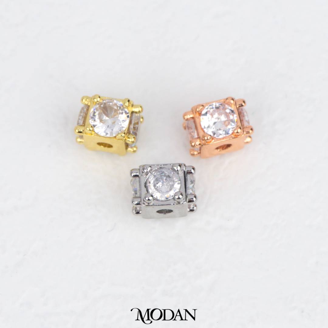 Mini Sparkling Cube Single Zirconia DIY Beads Charm Manik Dadu Kotak Hypoallergenic Gold Filled