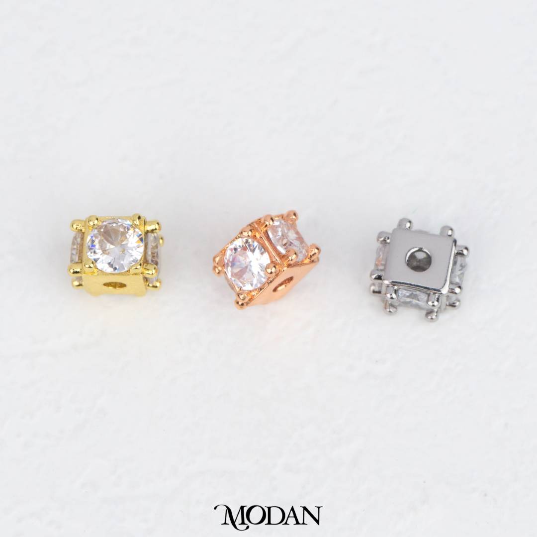 Mini Sparkling Cube Single Zirconia DIY Beads Charm Manik Dadu Kotak Hypoallergenic Gold Filled