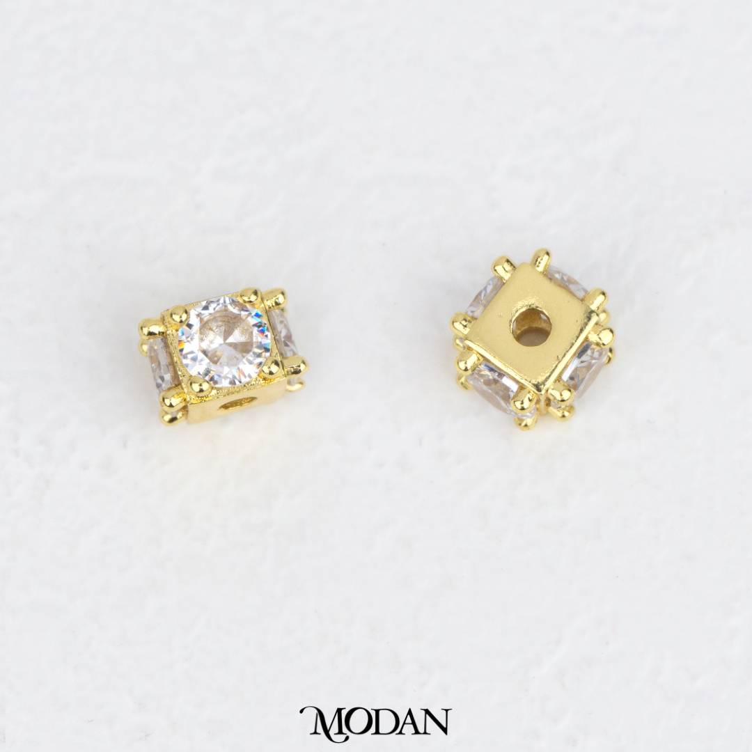 Mini Sparkling Cube Single Zirconia DIY Beads Charm Manik Dadu Kotak Hypoallergenic Gold Filled