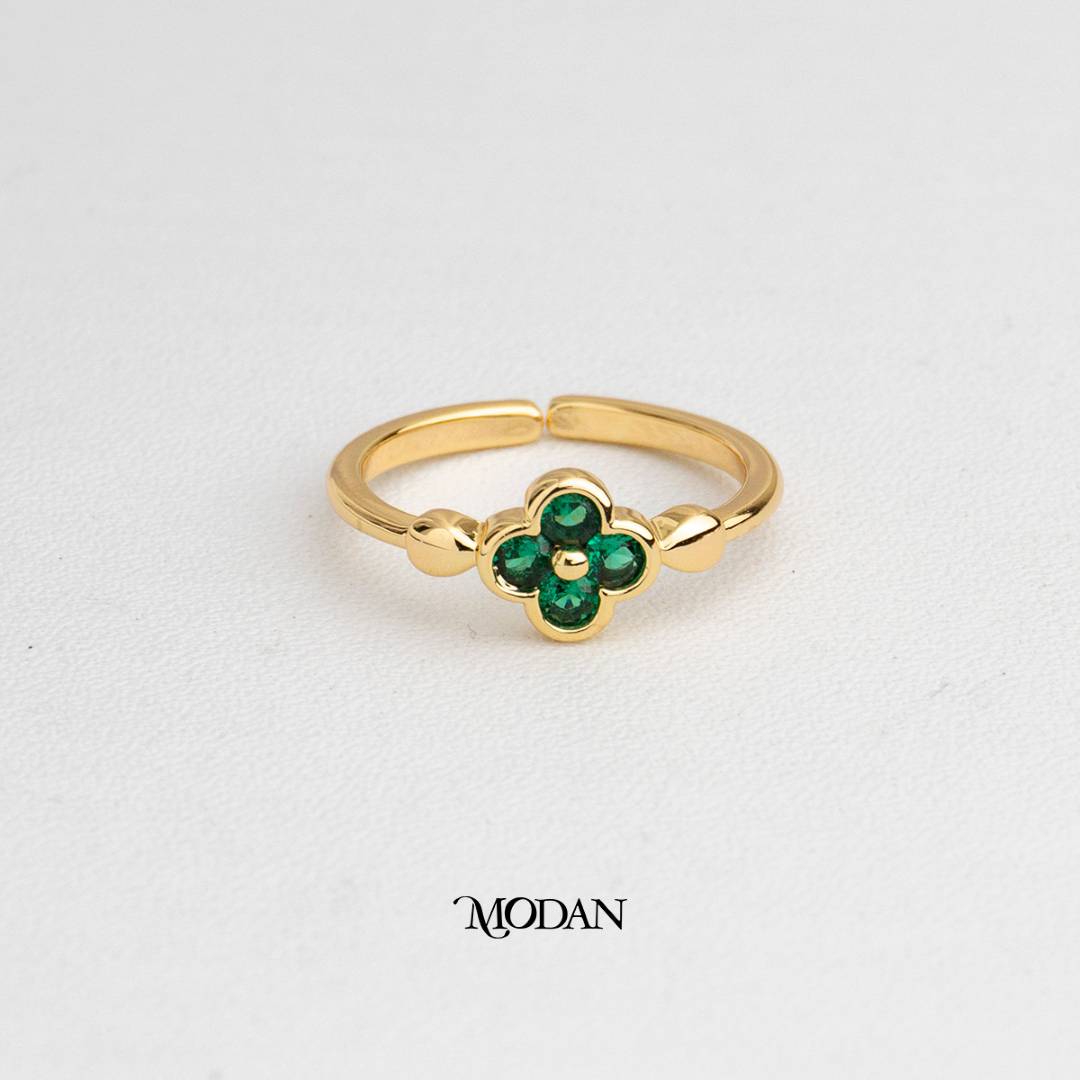 Minimalist Emerald Green Clover Ring Cincin Daun Semanggi Hijau Minimalis Hypoallergenic Gold Plated