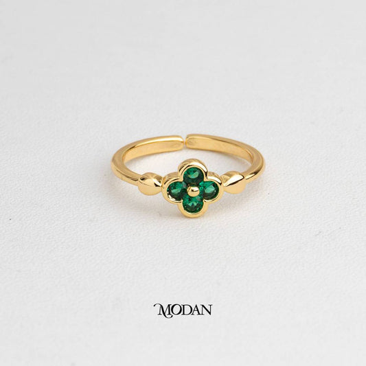 Minimalist Emerald Green Clover Ring Cincin Daun Semanggi Hijau Minimalis Hypoallergenic Gold Plated