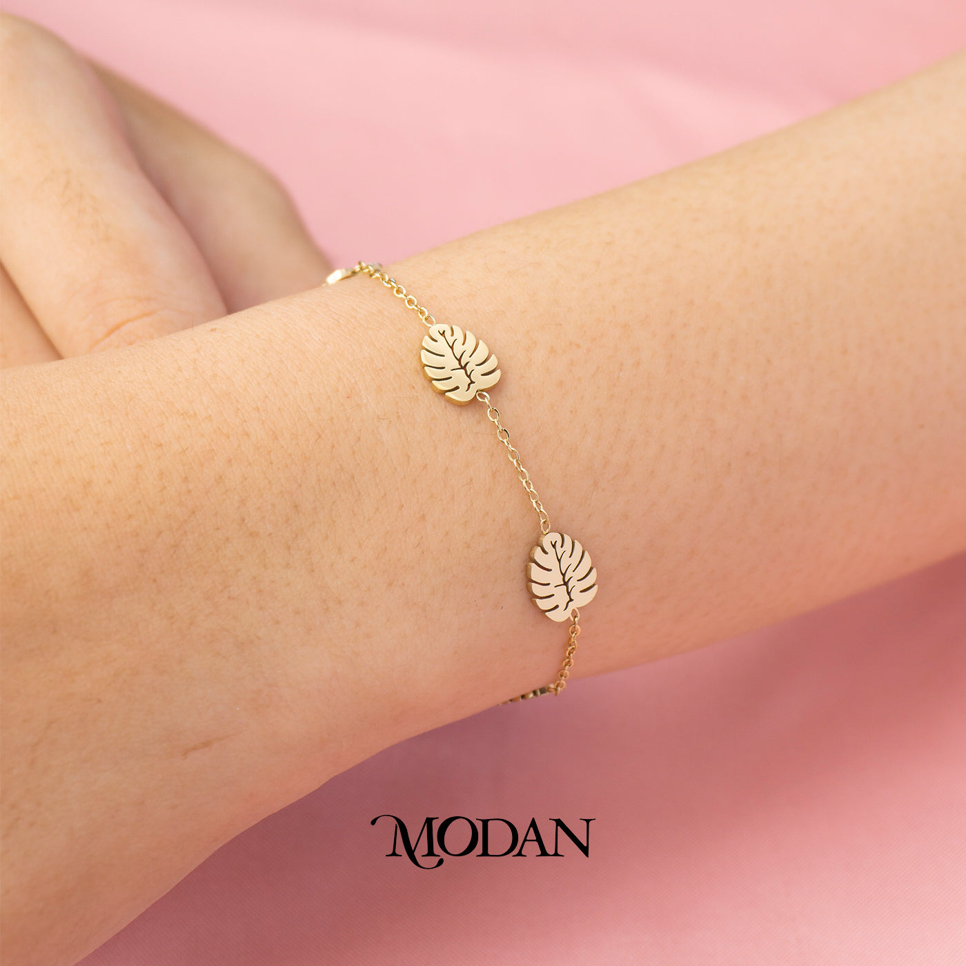 (18cm) Titanium Golden Plain Monstera Leaf Chain Bracelet Gelang Rantai Hypoallergenic Stainless Steel