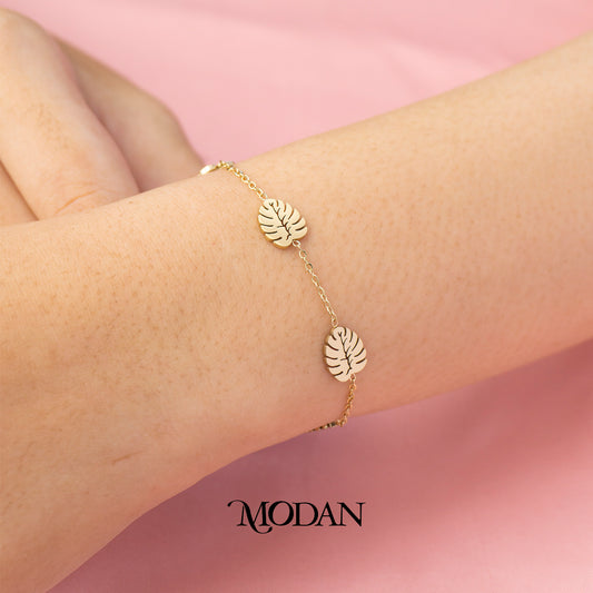 (18cm) Titanium Golden Plain Monstera Leaf Chain Bracelet Gelang Rantai Hypoallergenic Stainless Steel