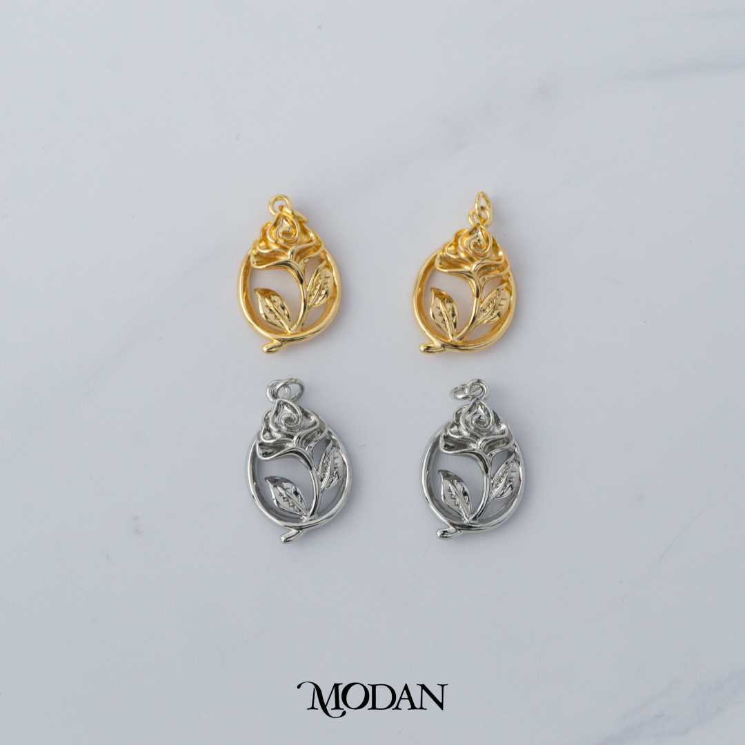 Rose Flower Oval Shaped Charm DIY Charm Liontin Bunga Mawar Hypoallergenic Gold Filled