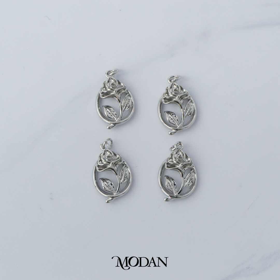 Rose Flower Oval Shaped Charm DIY Charm Liontin Bunga Mawar Hypoallergenic Gold Filled