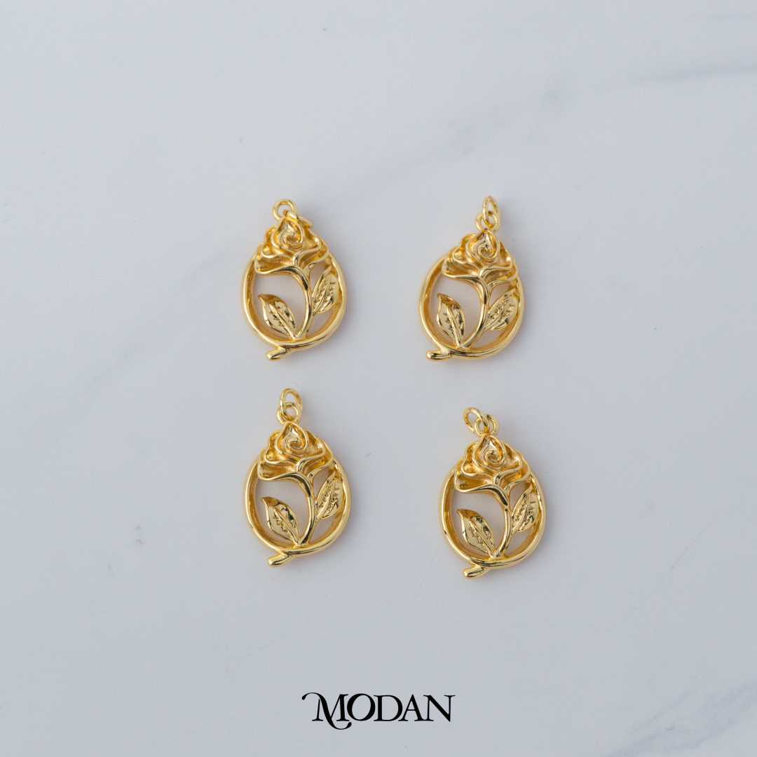 Rose Flower Oval Shaped Charm DIY Charm Liontin Bunga Mawar Hypoallergenic Gold Filled