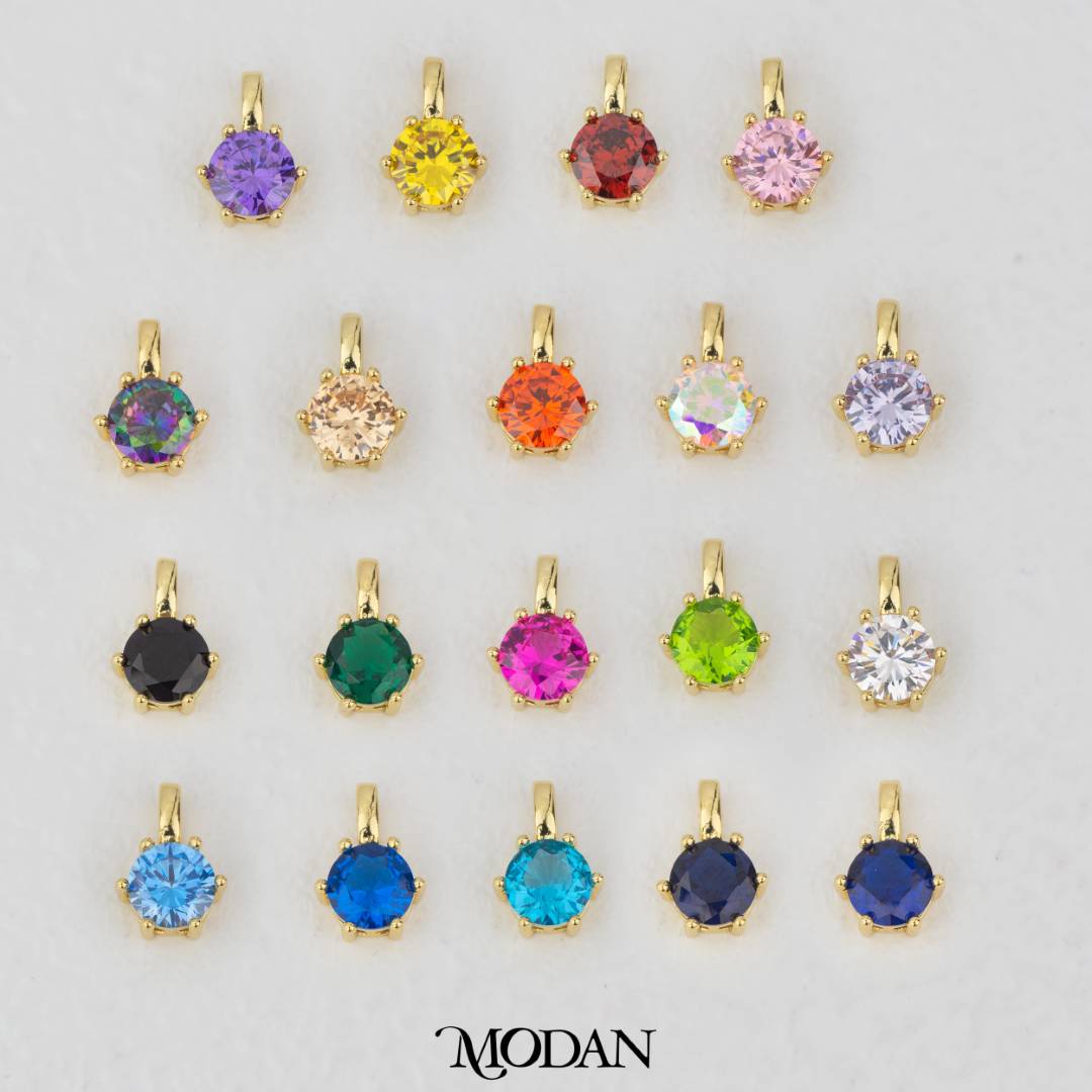 Golden Birthstone Colorful Solitaire Pendant DIY Pendant Liontin Bulan Lahir Hypoallergenic Gold Plated