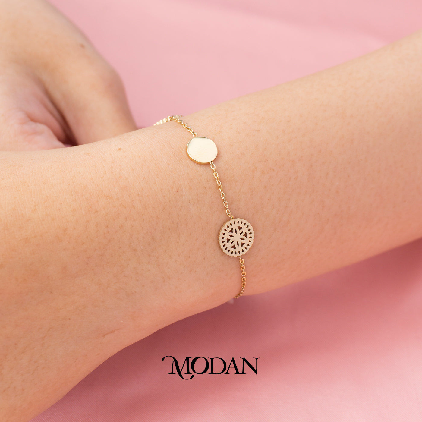 (18cm) Titanium Golden Classical Pattern Traditional Dainty Bracelet Gelang Klasik Hypoallergenic Stainless Steel