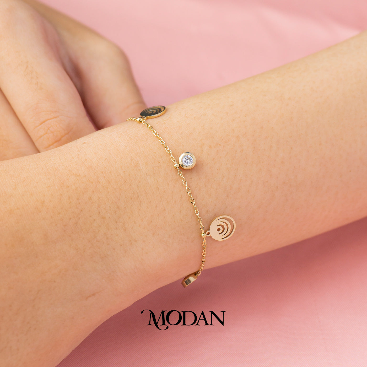 (18cm) Titanium Golden Swirl Pattern Traditional Dainty Bracelet Gelang Klasik Hypoallergenic Stainless Steel