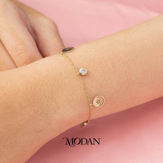 (18cm) Titanium Golden Swirl Pattern Traditional Dainty Bracelet Gelang Klasik Hypoallergenic Stainless Steel