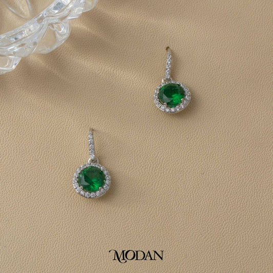 Sparkling Round Green Zirconia Stud Earrings Anting Tusuk Hypoallergenic Gold Plated