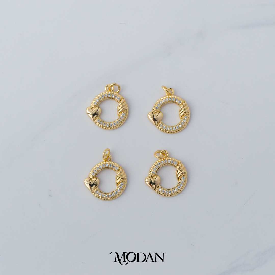Round Heart Twisted Diamond Card DIY Charm Liontin Hati Kartu Hypoallergenic Gold Filled