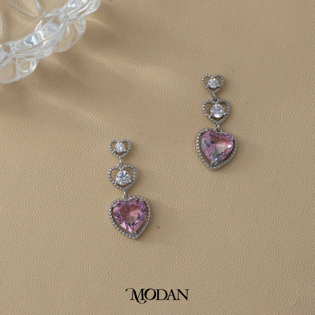 Pink and Blue Gradient Heart Shaped Stud Earrings Anting Tusuk Hati Gradasi Hypoallergenic Gold Plated
