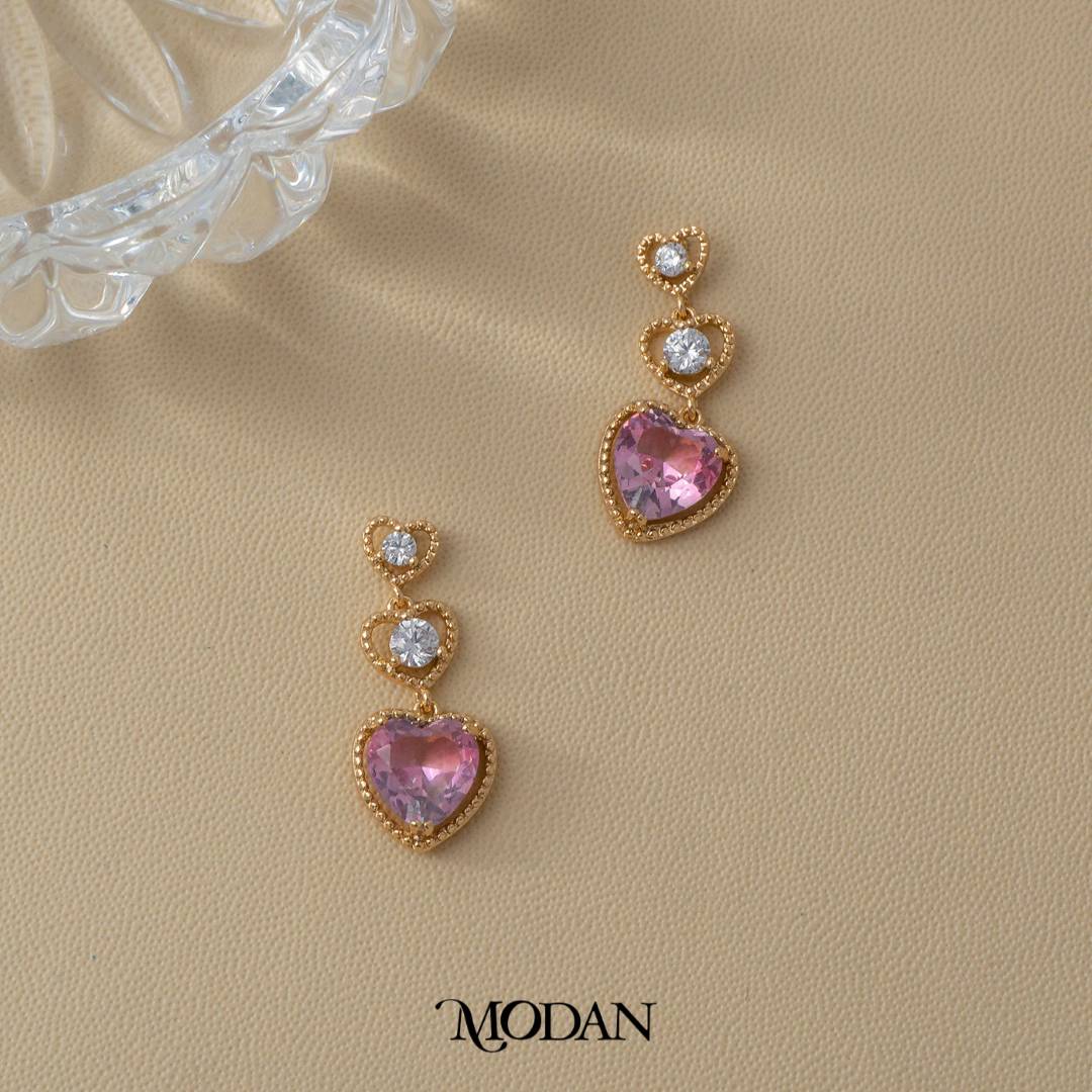 Pink and Blue Gradient Heart Shaped Stud Earrings Anting Tusuk Hati Gradasi Hypoallergenic Gold Plated
