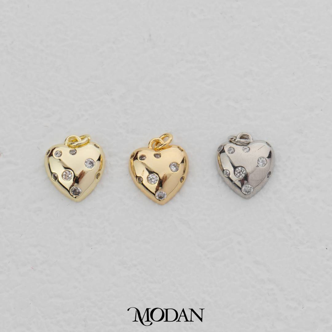 Twisted Card Dotted Heart DIY Charm Liontin Hati Hypoallergenic Gold Plated