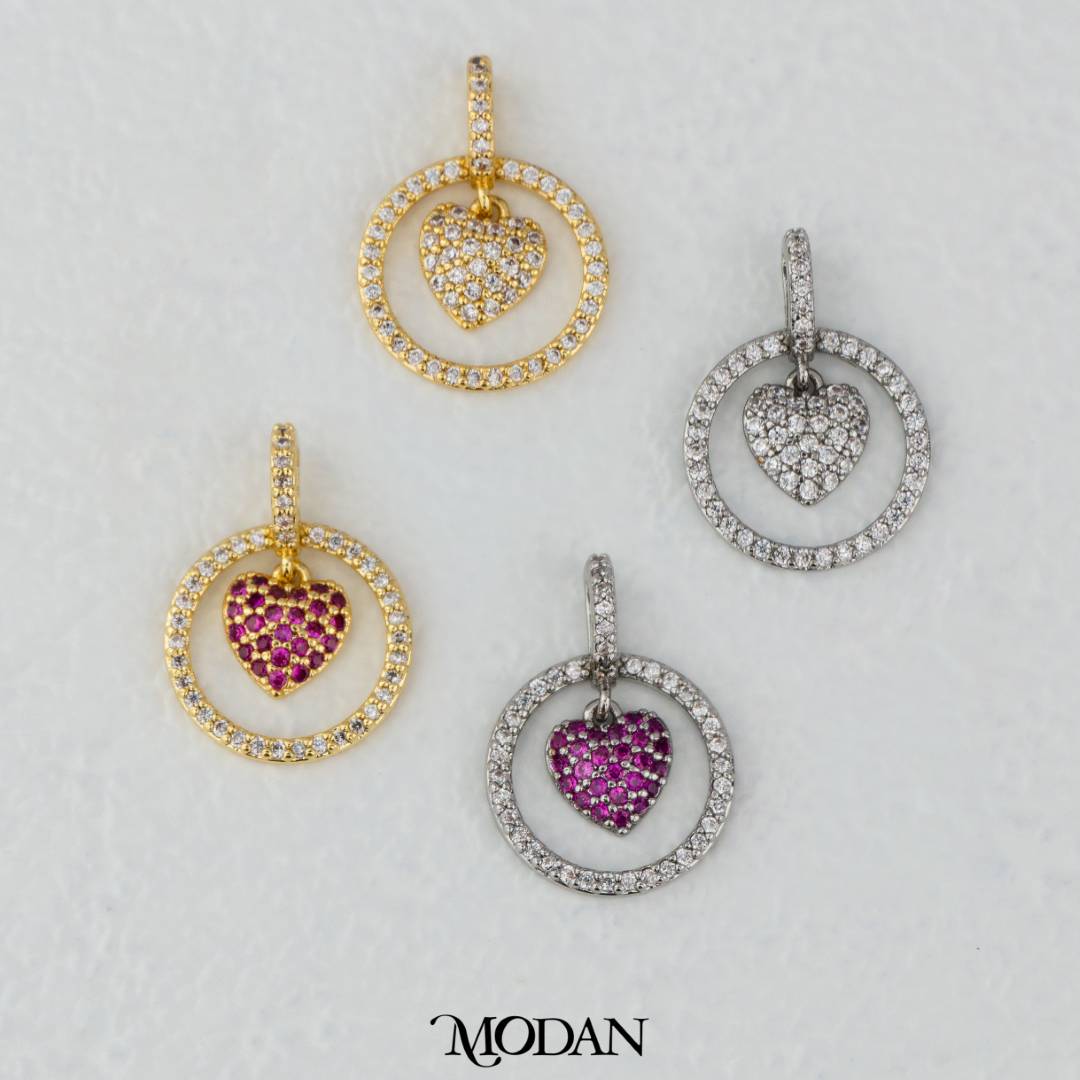Sparkling Round Love Heart Dangle Pendant DIY Pendant Liontin Hati Bulat Hypoallergenic Gold Filled
