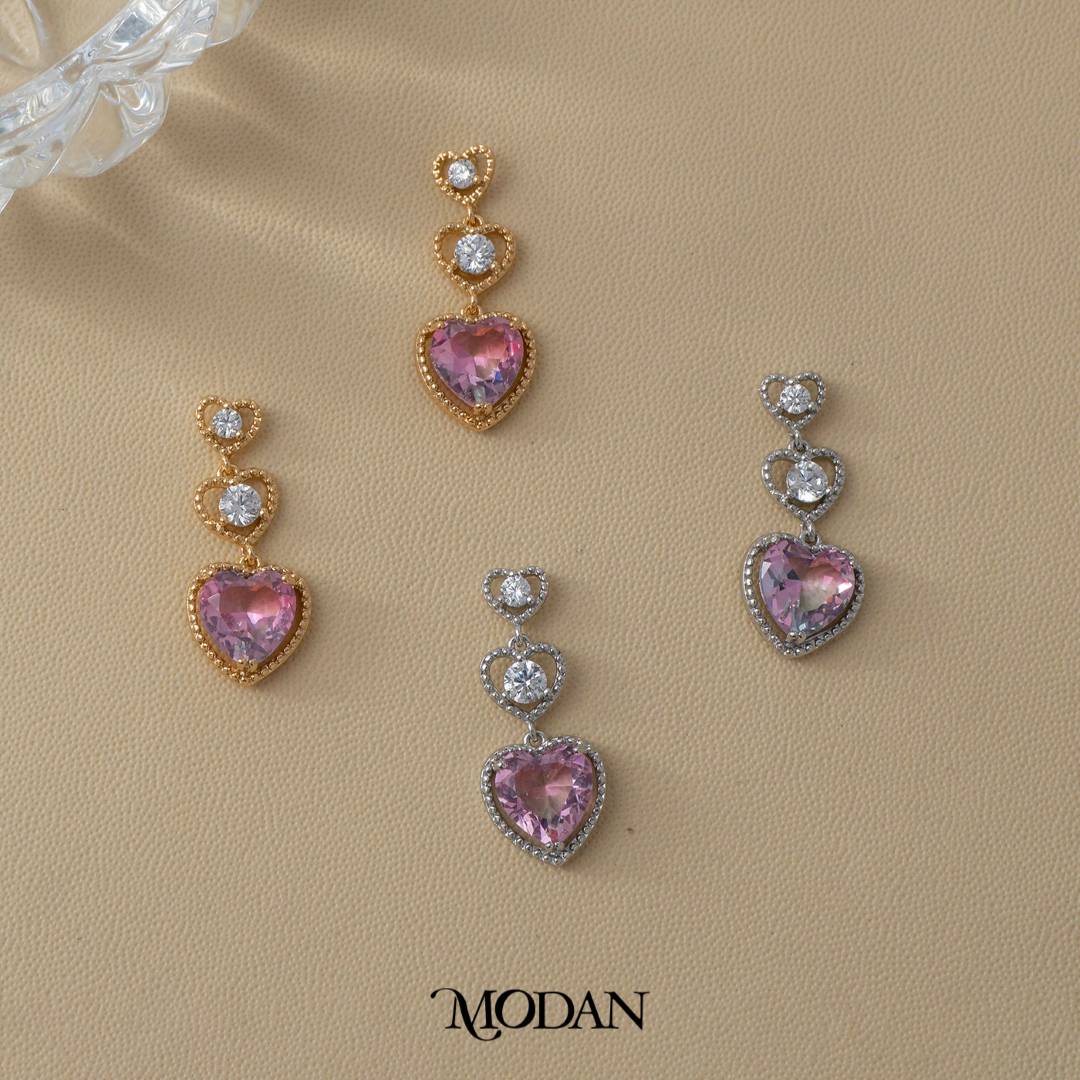 Pink and Blue Gradient Heart Shaped Stud Earrings Anting Tusuk Hati Gradasi Hypoallergenic Gold Plated