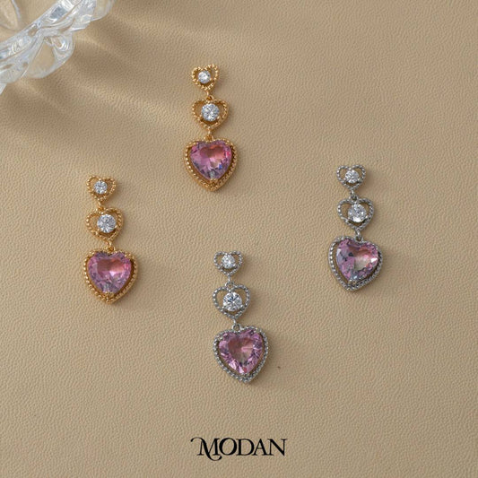 Pink and Blue Gradient Heart Shaped Stud Earrings Anting Tusuk Hati Gradasi Hypoallergenic Gold Plated