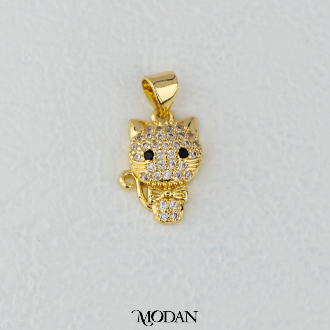 Micro Paved Black-Eyed Cat with Bow Tie Pendant DIY Pendant Liontin Kucing Mata Hitam Berdasi Hypoallergenic Gold Filled