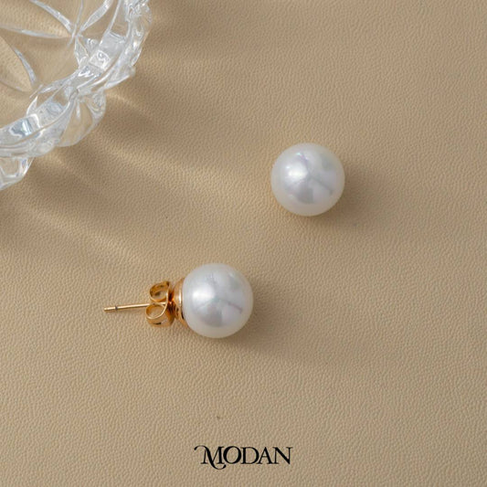 Classic Simple White Pearl Bridal Stud Earrings Anting Tusuk Mutiara Hypoallergenic Gold Plated