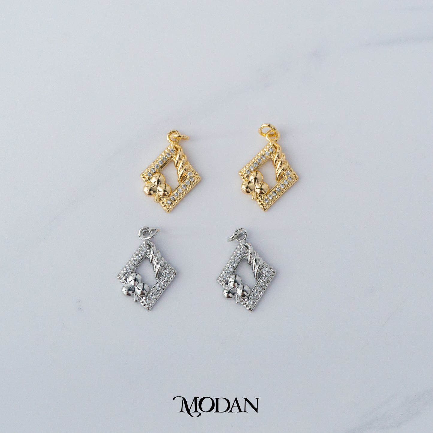 Rhombus Twisted Clubs Card Charm DIY Charm Liontin Gelang Kalung Belah Ketupat Hypoallergenic Gold Filled