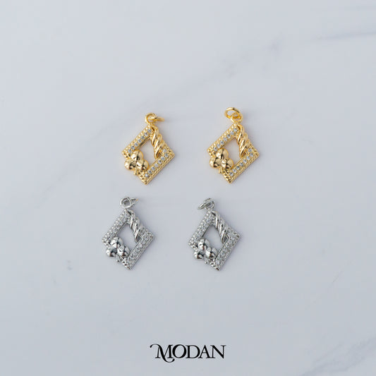 Rhombus Twisted Clubs Card Charm DIY Charm Liontin Gelang Kalung Belah Ketupat Hypoallergenic Gold Filled