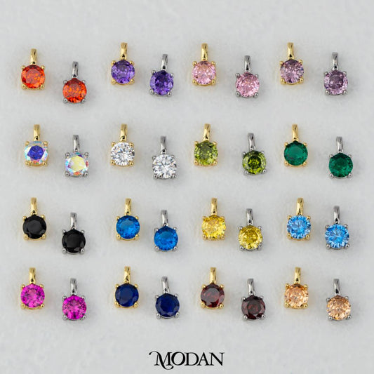 Colorful Round Birthstone Pendant DIY Pendant Liontin Bulan Lahir 4sisi Hypoallergenic Gold Filled