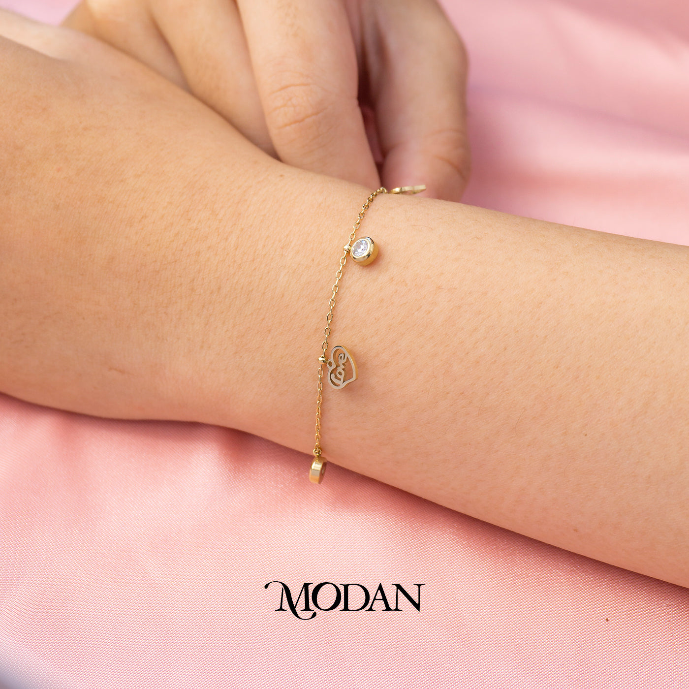 (23cm) Titanium Golden Love Key Charm Dainty Anklet Bracelet Gelang Kaki Hypoallergenic Stainless Steel