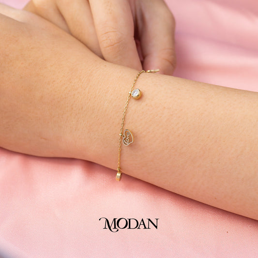 (23cm) Titanium Golden Love Key Charm Dainty Anklet Bracelet Gelang Kaki Hypoallergenic Stainless Steel