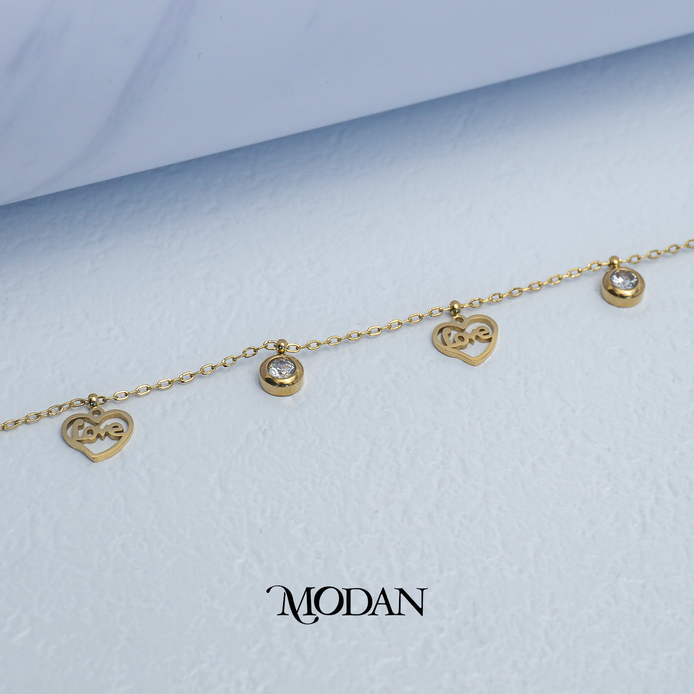 (23cm) Titanium Golden Love Key Charm Dainty Anklet Bracelet Gelang Kaki Hypoallergenic Stainless Steel