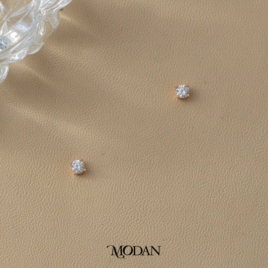 (3mm) Sparkling Moissanite Mini Stud Earrings Anting Tusuk Bulat Kecil Hypoallergenic Gold Plated