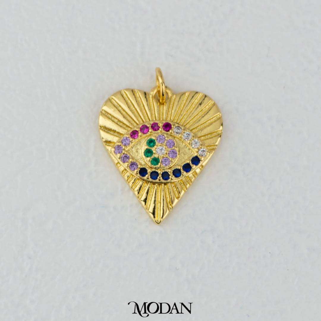 Rainbow Love Evil Eye DIY Pendant Liontin Hati Mata Warna-Warni Hypoallergenic Gold Filled