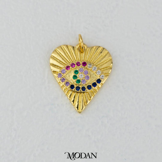 Rainbow Love Evil Eye DIY Pendant Liontin Hati Mata Warna-Warni Hypoallergenic Gold Filled