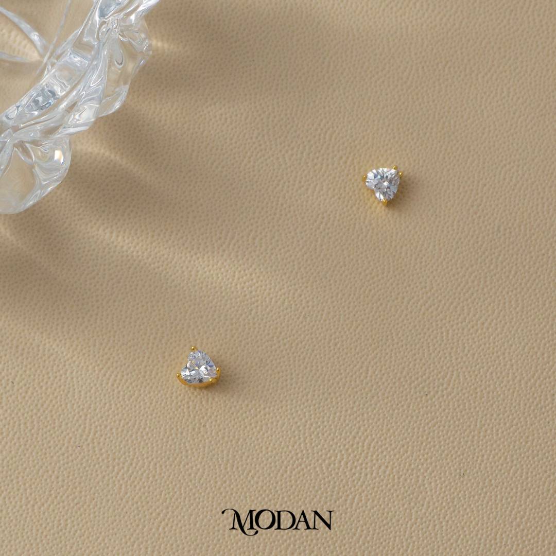 (4mm) Sparkling Love Heart Mini Stud Earrings Anting Tusuk Bentuk Hati Kecil Hypoallergenic Gold Plated
