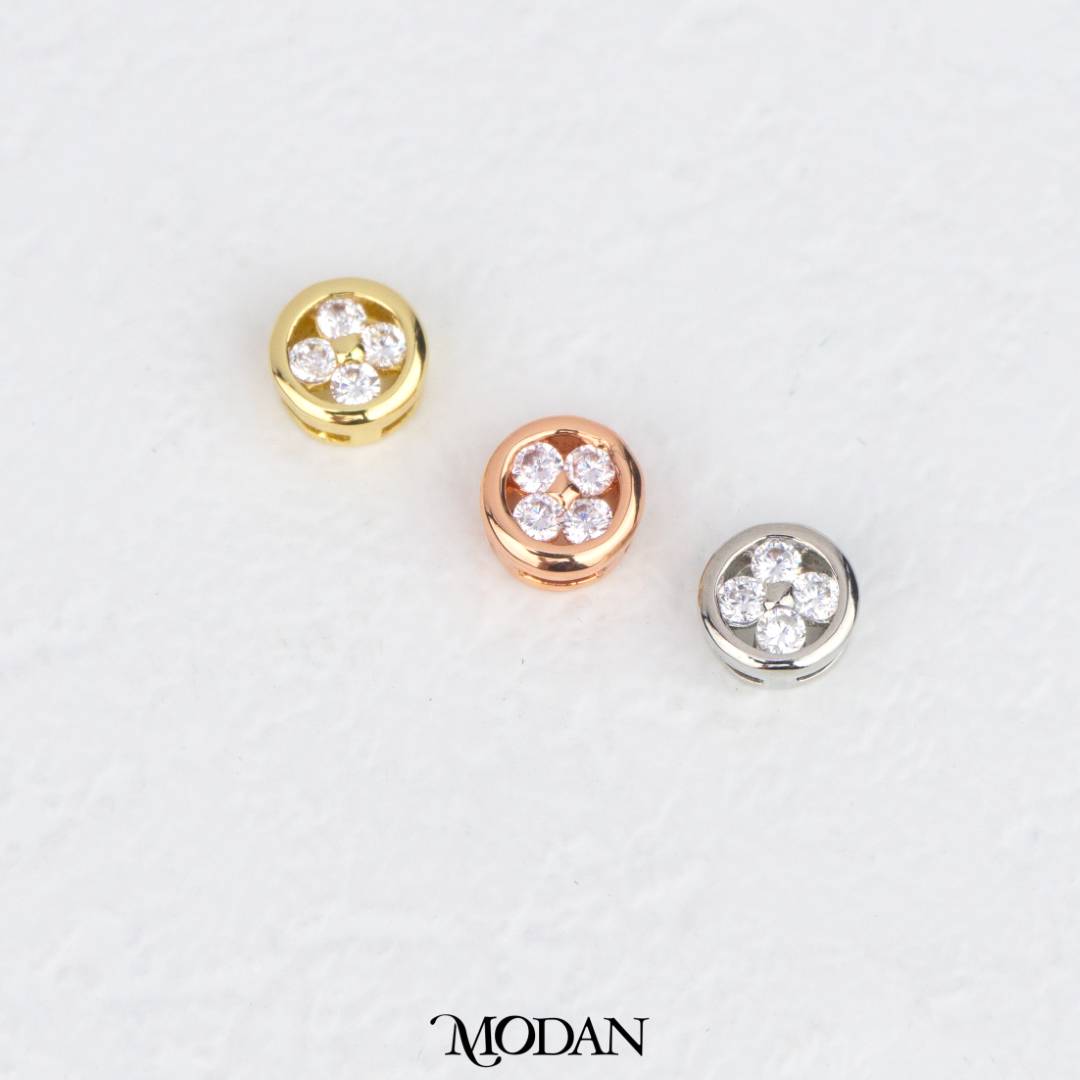 Mini Cute Flower Round Shaped Zirconia DIY Beads Charm Manik Bunga Bulat Kecil Hypoallergenic Gold Filled