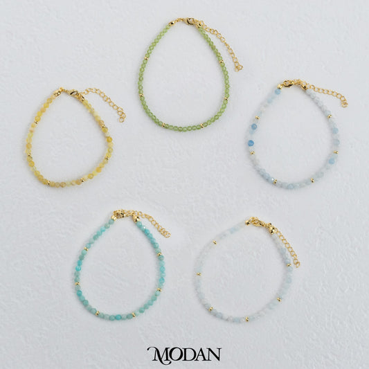 (17.5cm) Colorful Gemstone Beads Bracelet Gelang Manik Hypoallergenic Gold Plated