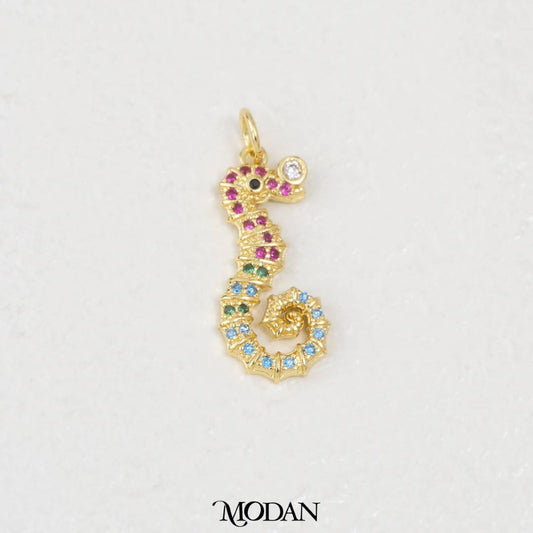 Colorful Seahorse Ocean DIY Charm Liontin Kuda Laut Zirconia Hypoallergenic Gold Filled