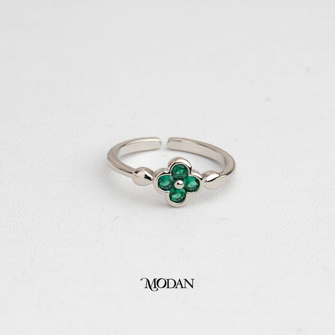 Minimalist Emerald Green Clover Ring Cincin Daun Semanggi Hijau Minimalis Hypoallergenic Gold Plated