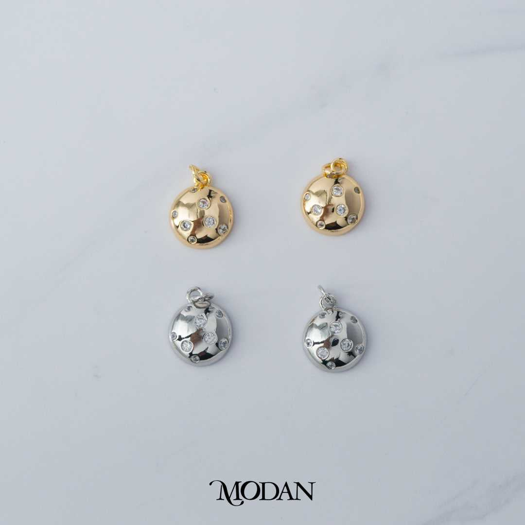 Dotted Round DIY Charm Liontin Bulat Hypoallergenic Gold Plated