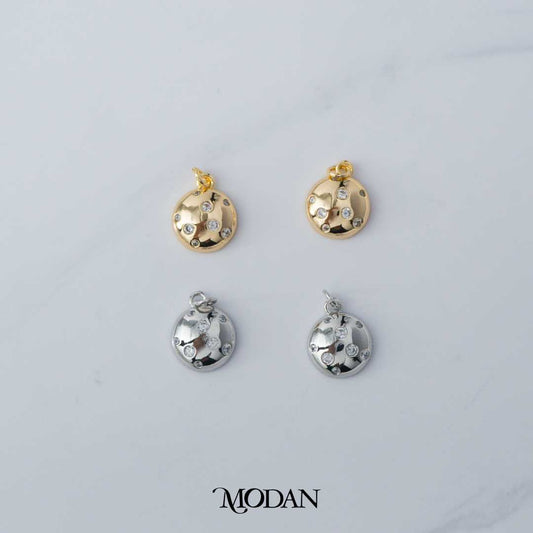 Dotted Round DIY Charm Liontin Bulat Hypoallergenic Gold Plated